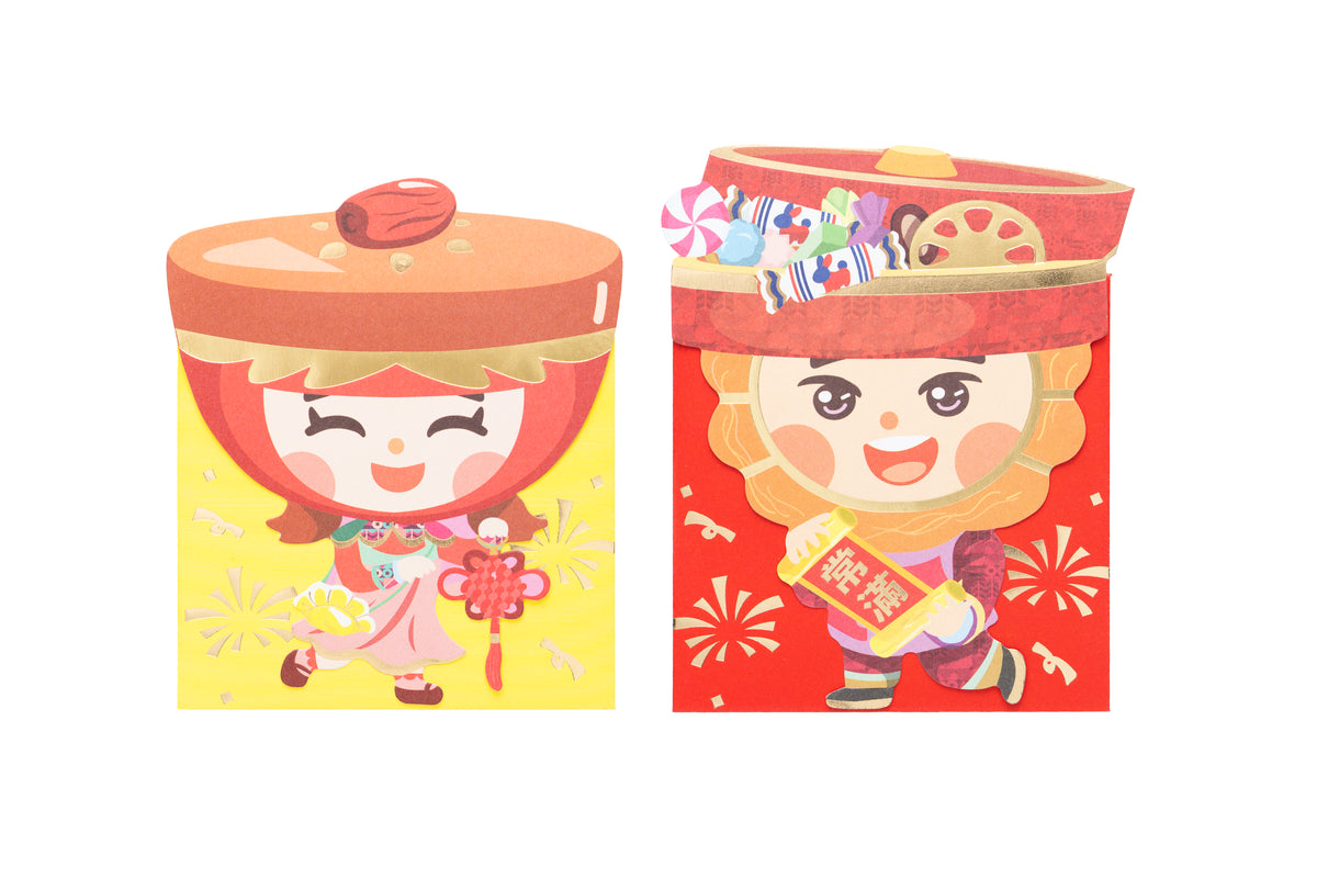 Cartoon Candy Tray/ Sticky Rice Red Packet (Pack of 6) 全盒仔年糕妹利是封 (六個裝 ...
